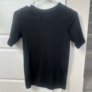 Athleta Black Ribbed Short Sleeve Top T Shirt Workout Top XS